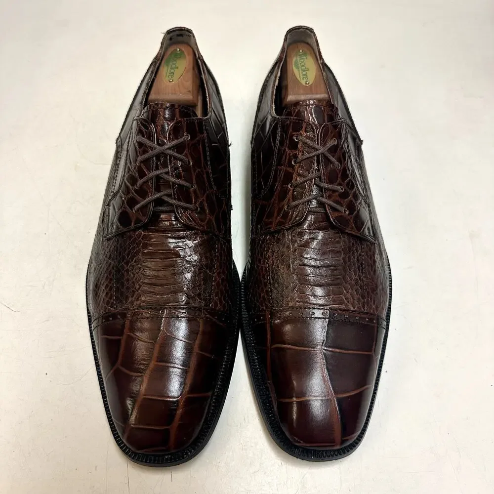 X EUC Stacy Adams Brown Snakeskin Cap Toe Derby Exotic Men's 10.5 D